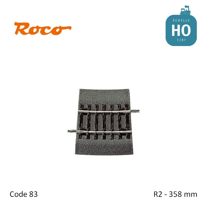 Rail courbe Roco-Line ballastée R2 1/4 358 mm code 83 HO Roco 42508 - Maketis