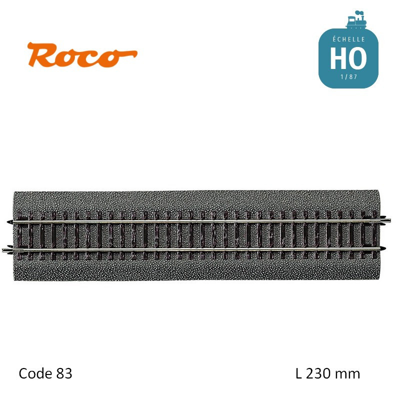 Rail droit Roco-Line ballastée G1 230mm Code 83 HO Roco 42510 - Maketis