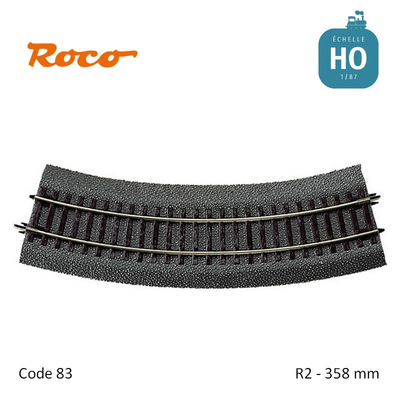 Rail courbe Roco-Line ballastée R2 358 mm code 83 HO Roco 42522 - Maketis