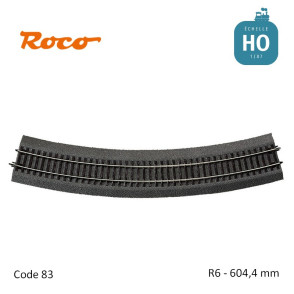 Rail courbe Roco-Line ballastée R6 604.4mm code 83 HO Roco 42526 - Maketis