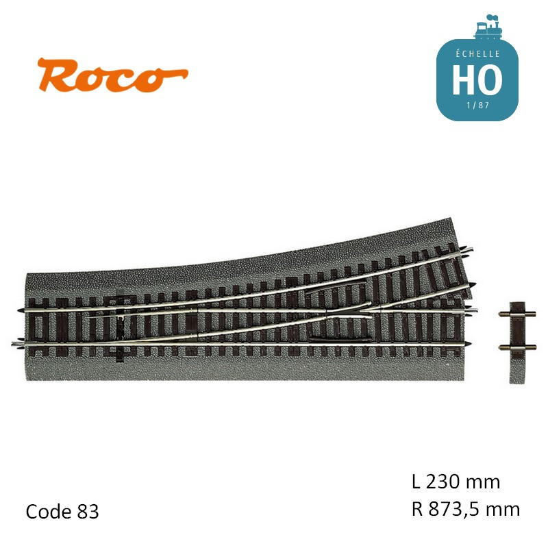 Aiguillage à gauche Roco-Line ballastée R873,5mm 15° Code 83 HO Roco 42532 - Maketis