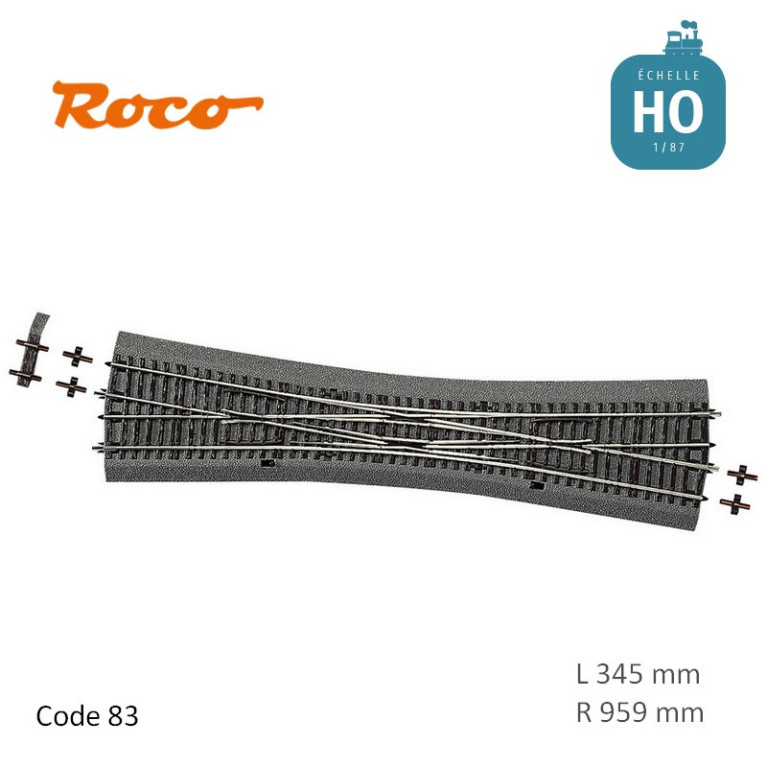 Traversée Jonction double 10° R959 L 345 mm Roco-Line ballastée Code 83 HO 42549 - Maketis