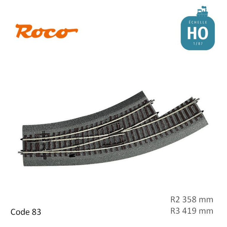 Aiguillage courbe à gauche Roco-Line ballastée R2/R3 358/419mm 30° Code 83 HO Roco 42556 - Maketis