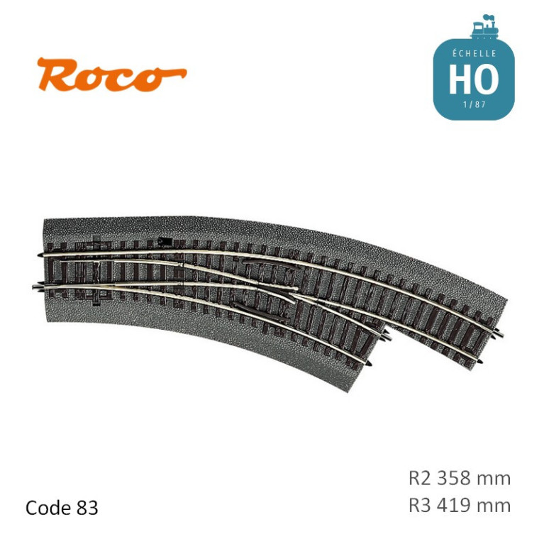 Aiguillage courbe à droite Roco-Line ballastée R2/R3 358/419mm 30° Code 83 HO Roco 42557 - Maketis Aiguillage courbe à droite Roco-Line ballastée R2/R3 358/419mm 30° Code 83 HO Roco 42557 - Maketis