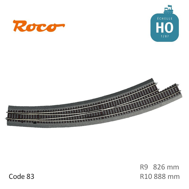 Aiguillage courbe à gauche Roco-Line ballastée R9/R10 826/888mm 30° Code 83 HO Roco 42568 - Maketis