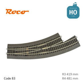 Aiguillage courbe à gauche Roco-Line ballastée R3/R4 R419/481mm 30° Code 83 HO Roco 42572 - Maketis