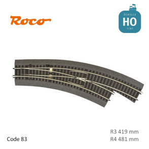 Aiguillage courbe à droite Roco-Line ballastée R3/R4 R419/481mm 30° Code 83 HO Roco 42573 - Maketis