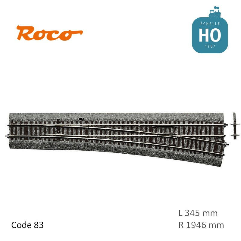 Aiguillage à droite Roco-Line ballasté R1946 L345mm 10° Code 83 HO Roco 42583 - Maketis