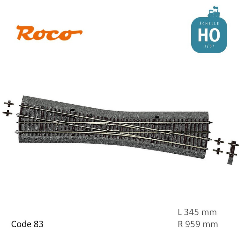 Traversée Jonction simple 10° R959 L 345 mm Roco-Line ballastée Code 83 HO 42591 - Maketis