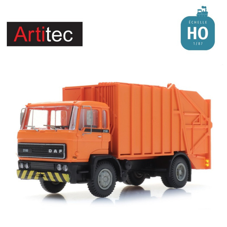 Camion DAF à ordures ménagères Cabine B Orange HO Artitec  487.052.13-Maketis