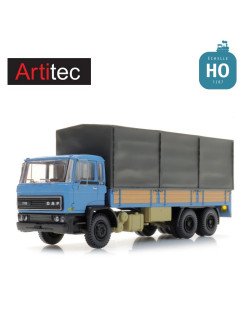 Camion DAF bleu avec bâche Cabine B essieu tandem HO Artitec 487.052.11 - Maketis