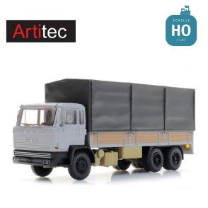 Camion DAF gris avec bâche Cabine A essieu tandem HO Artitec 487.051.15 - Maketis