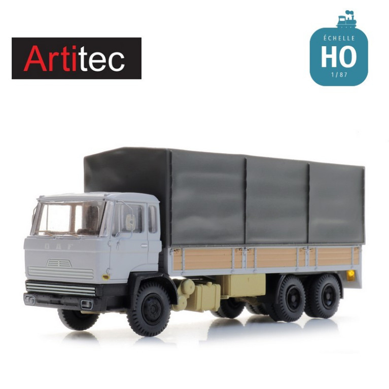 Camion DAF gris avec bâche Cabine A essieu tandem HO Artitec 487.051.15 - Maketis Camion DAF gris avec bâche Cabine A essieu tandem HO Artitec 487.051.15 - Maketis
