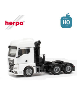 Tracteur Man TGX GX 6x4 avec grue de chargement blanc HO Herpa 313100 - Maketis
