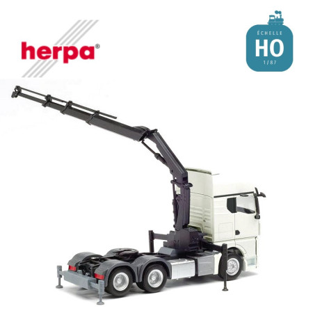Tracteur Man TGX GX 6x4 avec grue de chargement blanc HO Herpa 313100 - Maketis Tracteur Man TGX GX 6x4 avec grue de chargement blanc HO Herpa 313100 - Maketis