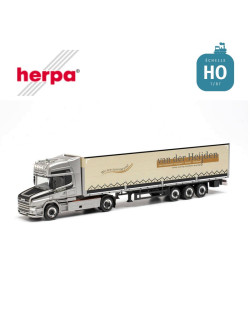 Tracteur Scania Hauber TL et semi-remorque à rideau avec ridelles "Van der Heijden" HO Herpa 314688 - Maketis