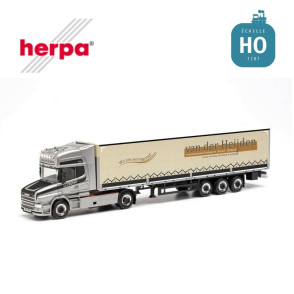 Tracteur Scania Hauber TL et semi-remorque à rideau avec ridelles "Van der Heijden" HO Herpa 314688 - Maketis