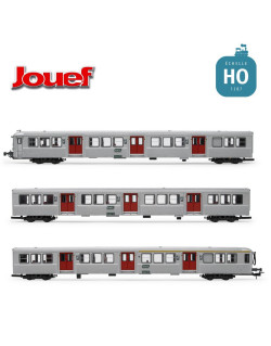 Coffret 3 Voitures RIB 70 SNCF Gris portes rouges EP IV-V HO Jouef HJ4152 - Maketis