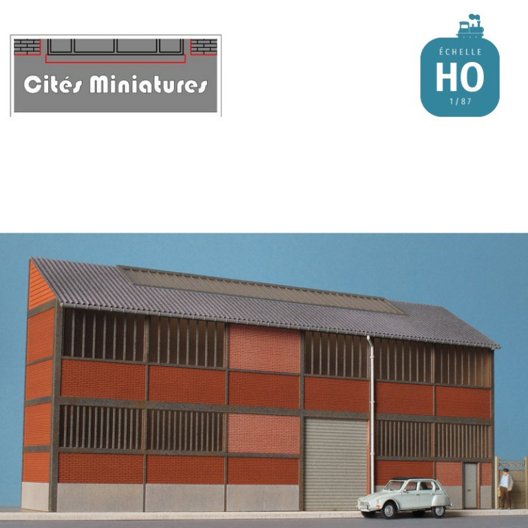 Usine – Entrepôt brique R+1 faible profondeur – Echelle HO Cités Miniatures BV-007-1-HO - MAKETIS