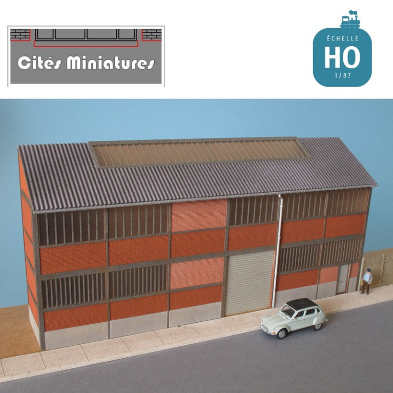 Usine – Entrepôt brique R+1 faible profondeur – Echelle HO Cités Miniatures BV-007-1-HO - MAKETIS