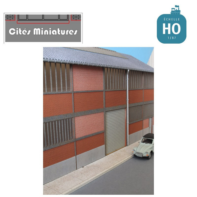 Usine – Entrepôt brique R+1 faible profondeur – Echelle HO Cités Miniatures BV-007-1-HO - MAKETIS