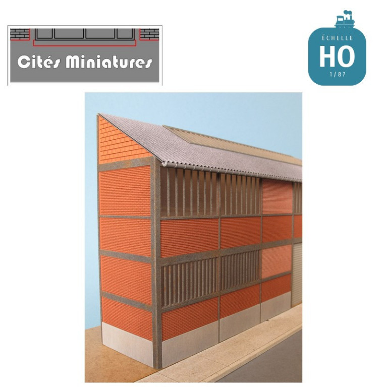 Usine – Entrepôt brique R+1 faible profondeur – Echelle HO Cités Miniatures BV-007-1-HO - MAKETIS