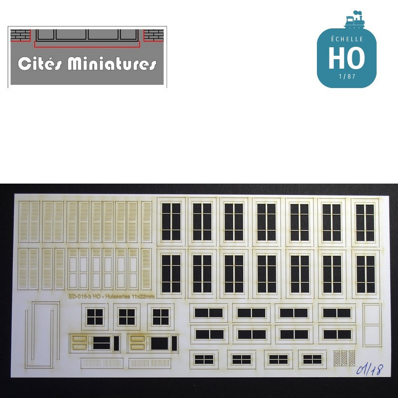 Portes, fenêtres, volets bois maison de ville (x12) HO Cités miniatures ED-016b-HO - MAKETIS