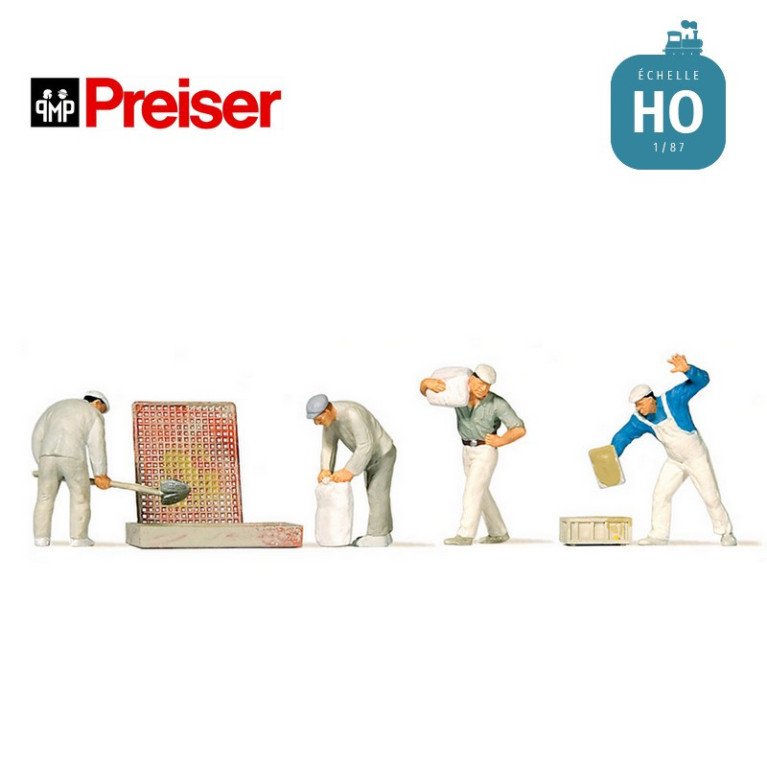 Ensemble de 4 maçons et accessoires HO Preiser 10654 - Maketis Ensemble de 4 maçons et accessoires HO Preiser 10654 - Maketis