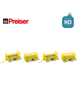 Ensemble de 4 remorques jaune Poste pour chariot électrique en Kit EP III HO Preiser 17127 - Maketis