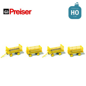 Ensemble de 4 remorques jaune Poste pour chariot électrique en Kit EP III HO Preiser 17127 - Maketis