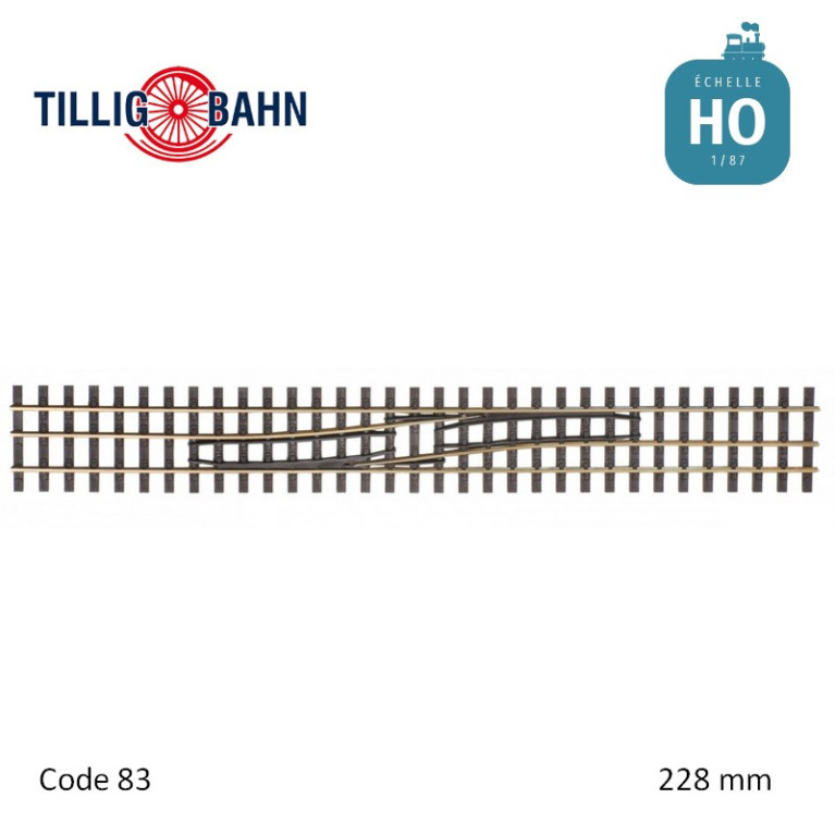 Coupon de changement de voie droite/gauche H0-H0e Elite 228 mm Tillig 85186 - Maketis