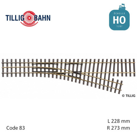 Bifurcation à droite Elite HO-HOe 15° 228 mm Tillig 85181 - Maketis