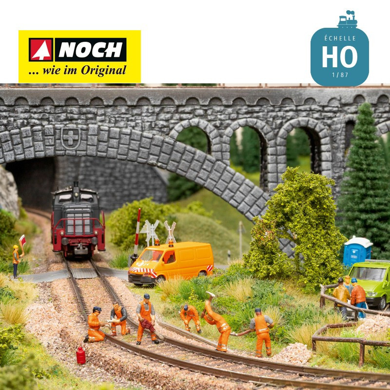 Module son "Chantier sur la voie ferrée" et 6 figurines HO Noch 12801 - Maketis