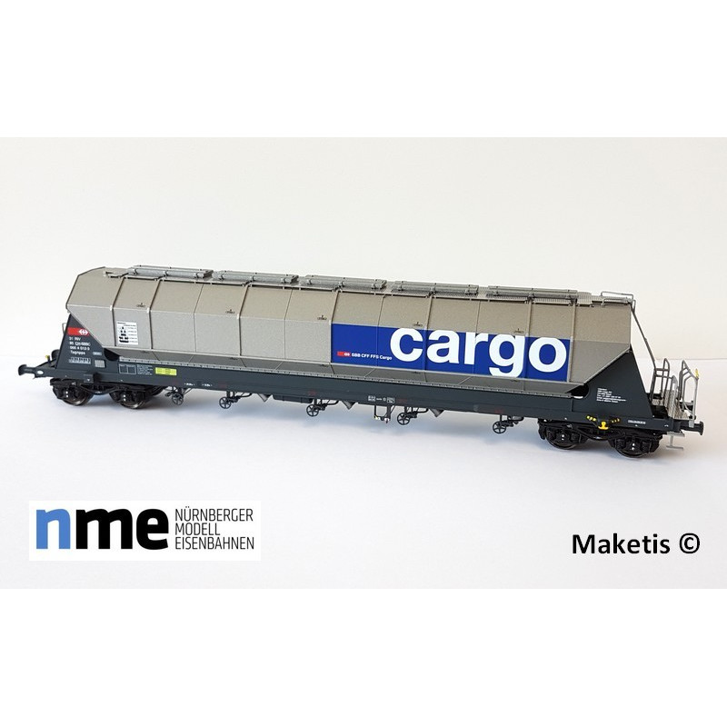 Wagon céréalier Tagnpps 96,5m³ SBB, argent  EP VI HO NME 510621 - Maketis