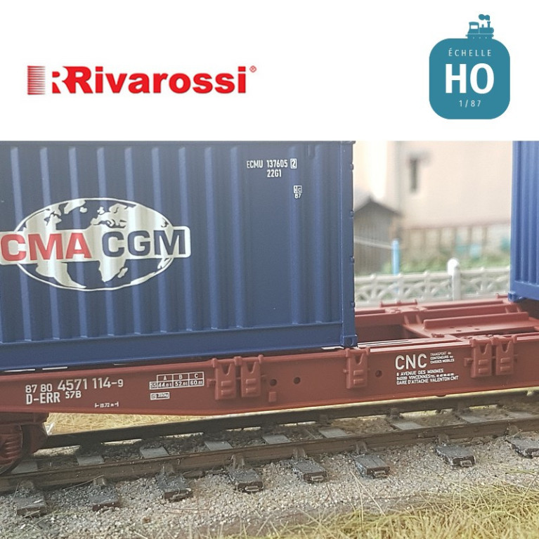 Wagon plat à bogies Sg ERR chargement 2 containers CMA-CGM Ep VI HO Rivarossi HR6502 - Maketis