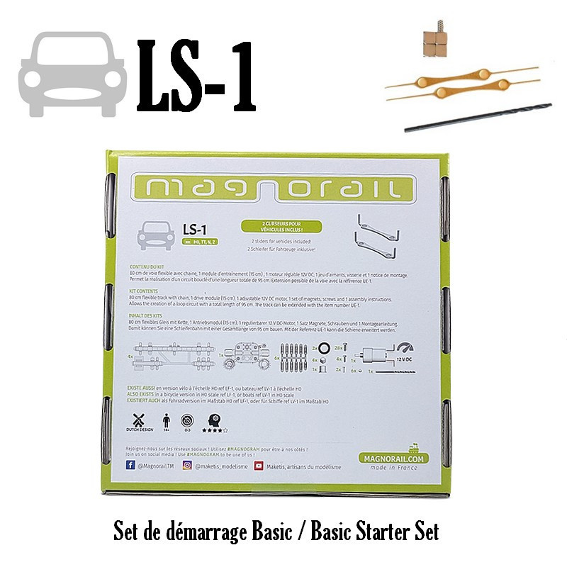 Basic Starter Set Magnorail + 2 Fahrzeugschleifer für Auto H0 LS-1