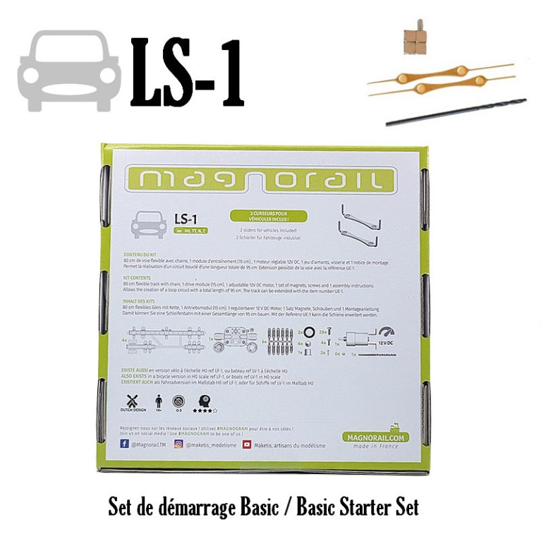 Basic Starter Set Magnorail + 2 vehicle sliders HO/OO LS-1 Basic Starter Set Magnorail + 2 vehicle sliders HO/OO LS-1