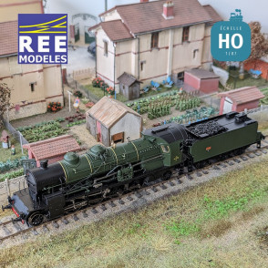 Locomotive à vapeur 141 ex-PLM verte & noire Badan SNCF Ep III Analogique HO REE MB-160 - Maketis