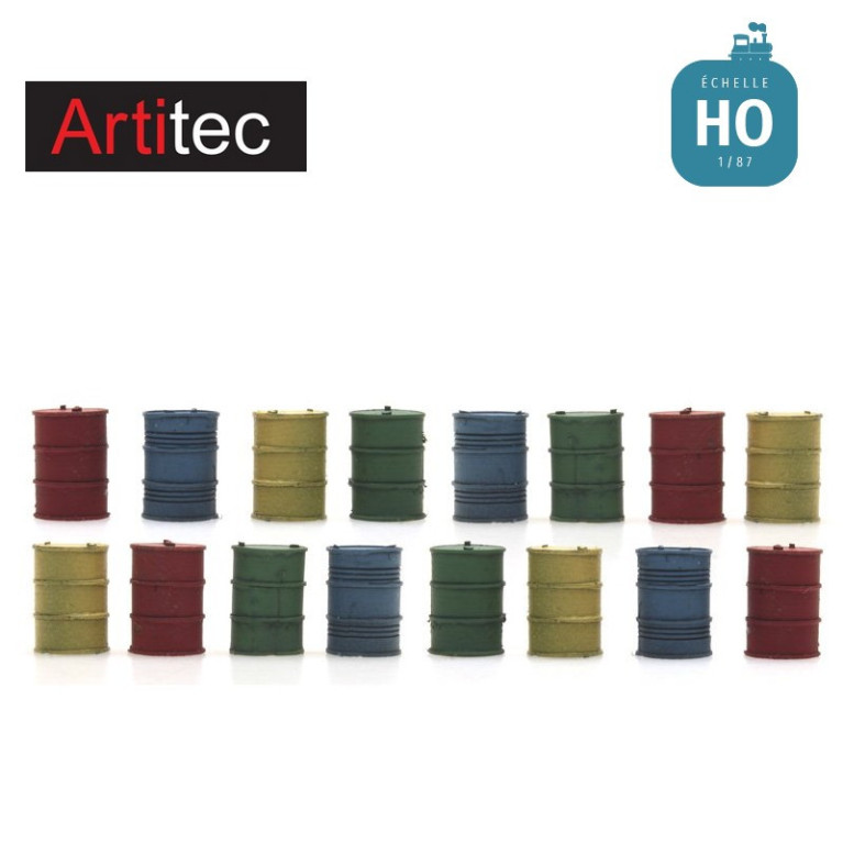 Set de 16 fûts d'huile métalliques HO Artitec 387.291 - Maketis Set de 16 fûts d'huile métalliques HO Artitec 387.291 - Maketis