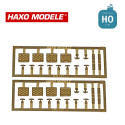 Grilles porte-étiquettes 8 pcs, crochets de halages 16 pcs, poignées de frein 24 pcs HO Haxo Modèle HM44051 - Maketis