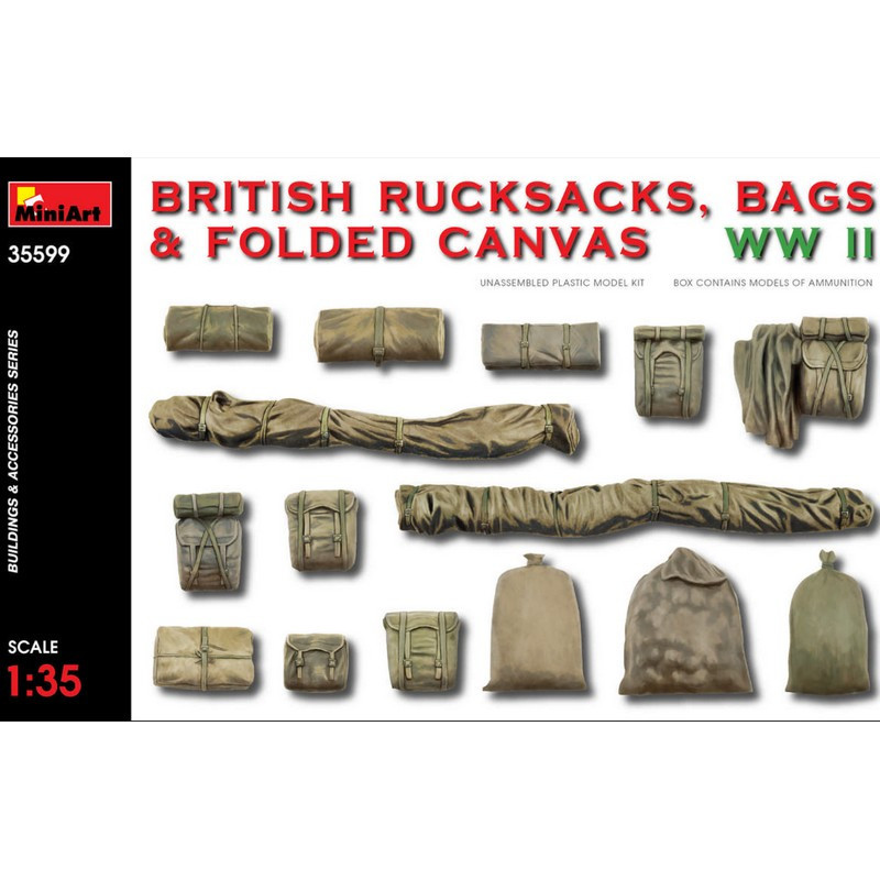 Sacs à dos, sacs et toiles pliées Britanniques WWII 1/35 MiniArt 35599 - Maketis