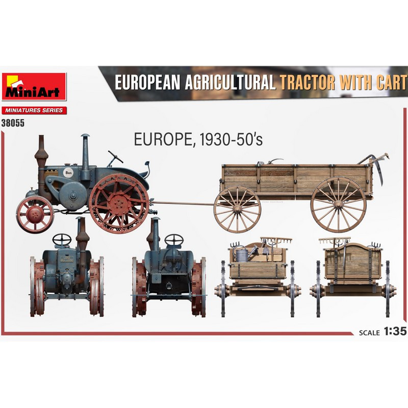 Tracteur européen avec remorque et figurines 1/35 MiniArt 38055 - Maketis