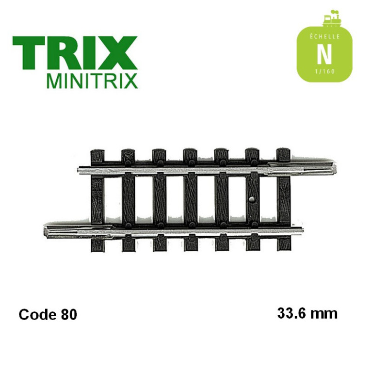 Rail droit 33.6 mm Code 80 N Minitrix 14909-Maketis