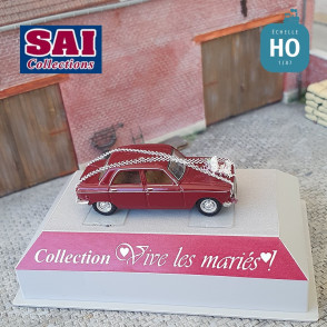 Peugeot 204 1968 Voiture des mariés rouge pourpre HO SAI 6266 - Maketis