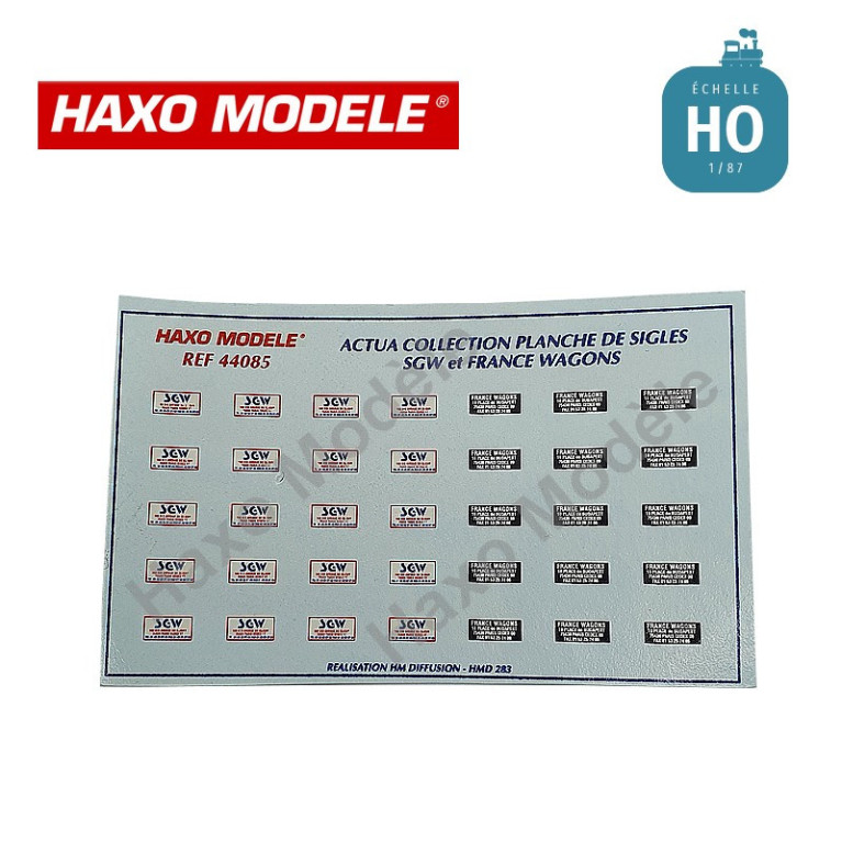 Planche déco nouveaux logos SGW (x 20) et France Wagons (x 15) HO Haxo Modèle HM44085  - Maketis