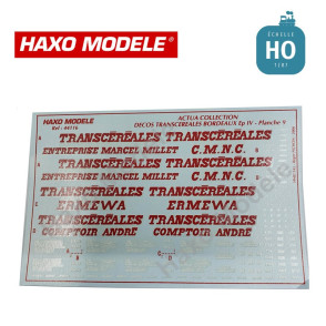Planche marquage n°9 céréaliers à bogie "Transcéréales" Bordeau HO Haxo Modèle HM44116  - Maketis