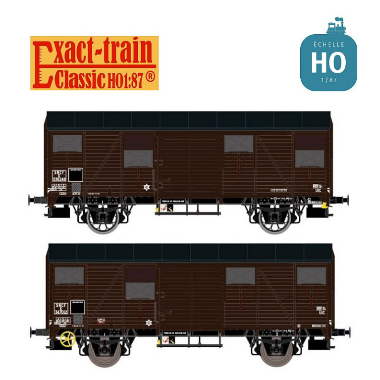 Set 2 wagons couverts type K G4 brun foncé SNCF Ep III HO Exact-Train EX20921 - Maketis