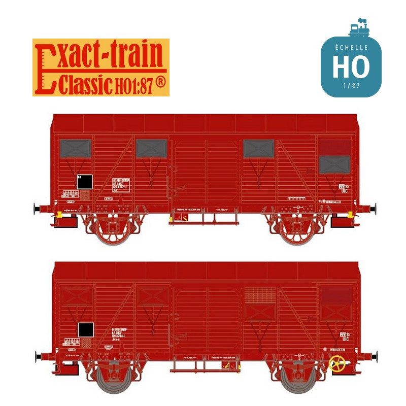 Set 2 wagons couverts type Gs G4 brun UIC SNCF Ep IV HO Exact-Train EX20924 - Maketis