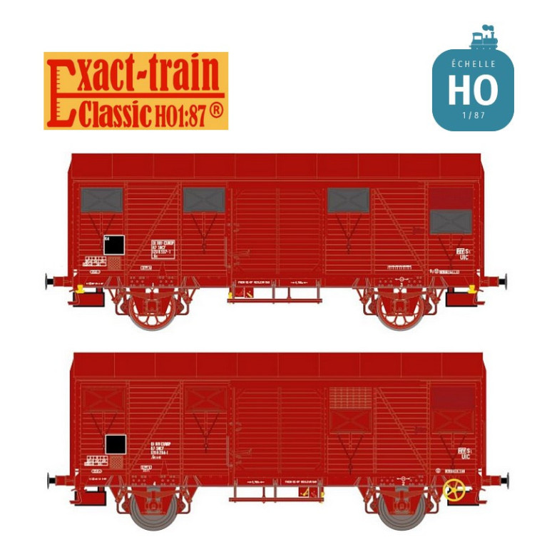 Set 2 wagons couverts type Gs G4 brun UIC SNCF Ep IV HO Exact-Train EX20924 - Maketis