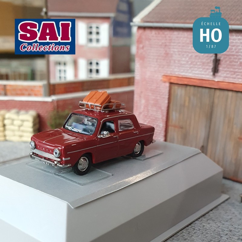 Simca 1000 rouge avec galerie de toit et 2 valises HO SAI 1743 - Maketis